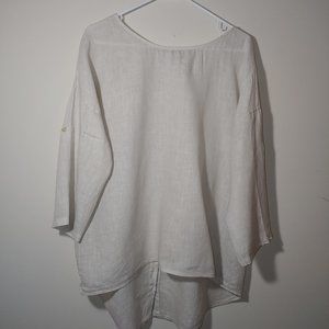 Terzo Millennio Linen  Blouse Roll Tab Sleeves Pullover Style Size L Off White